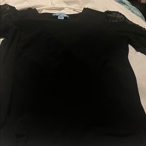CeCe Black Blouse with Sheer Sleeves